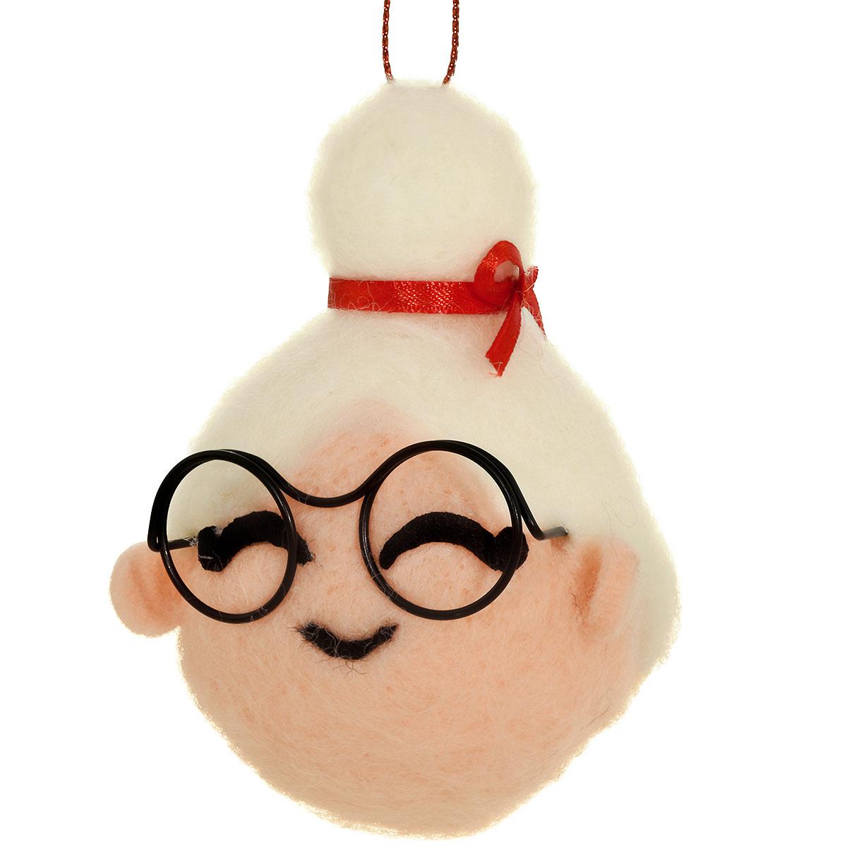 Felted Grandma Mrs. Claus Face Orn