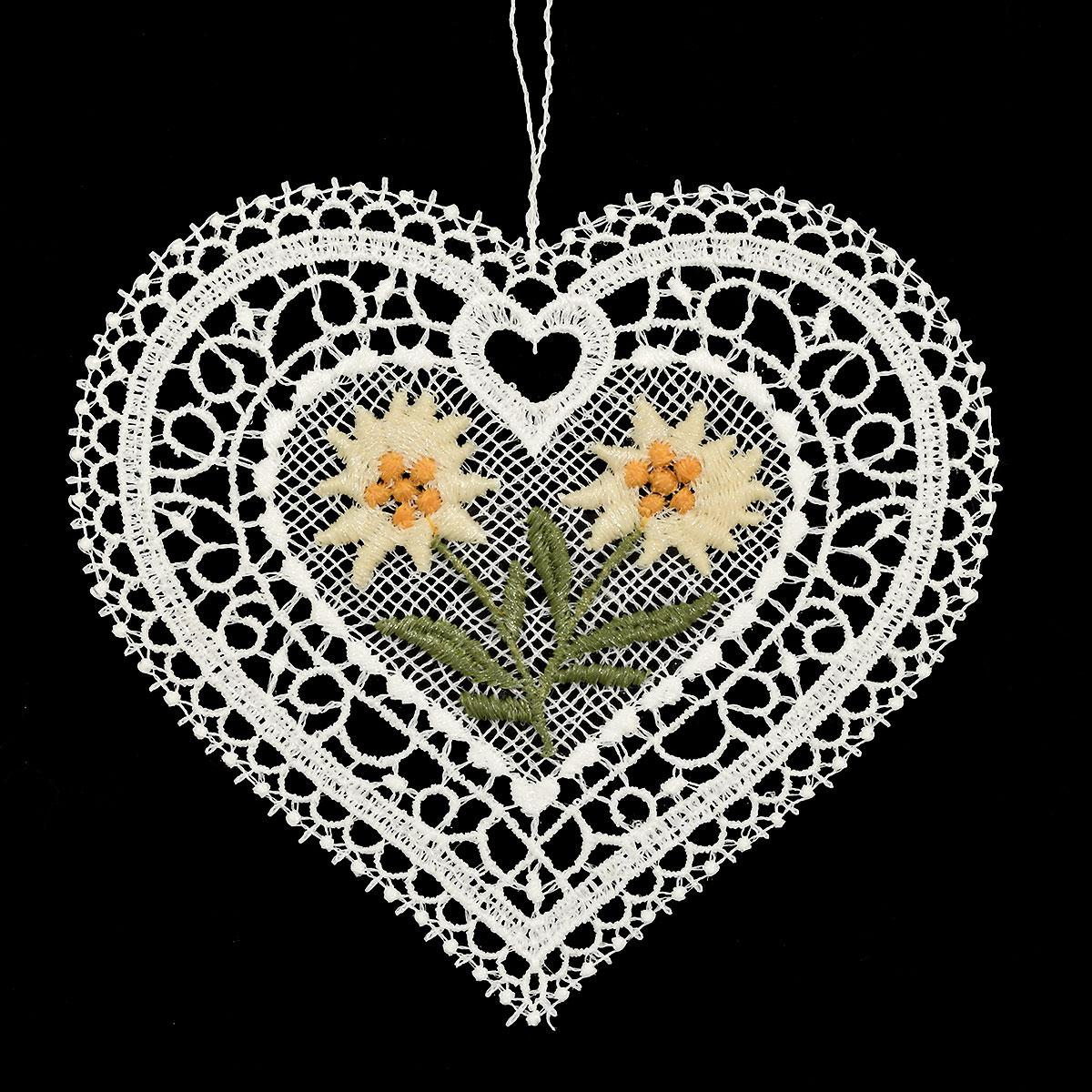 Heart With Edelweiss Lace Ornament