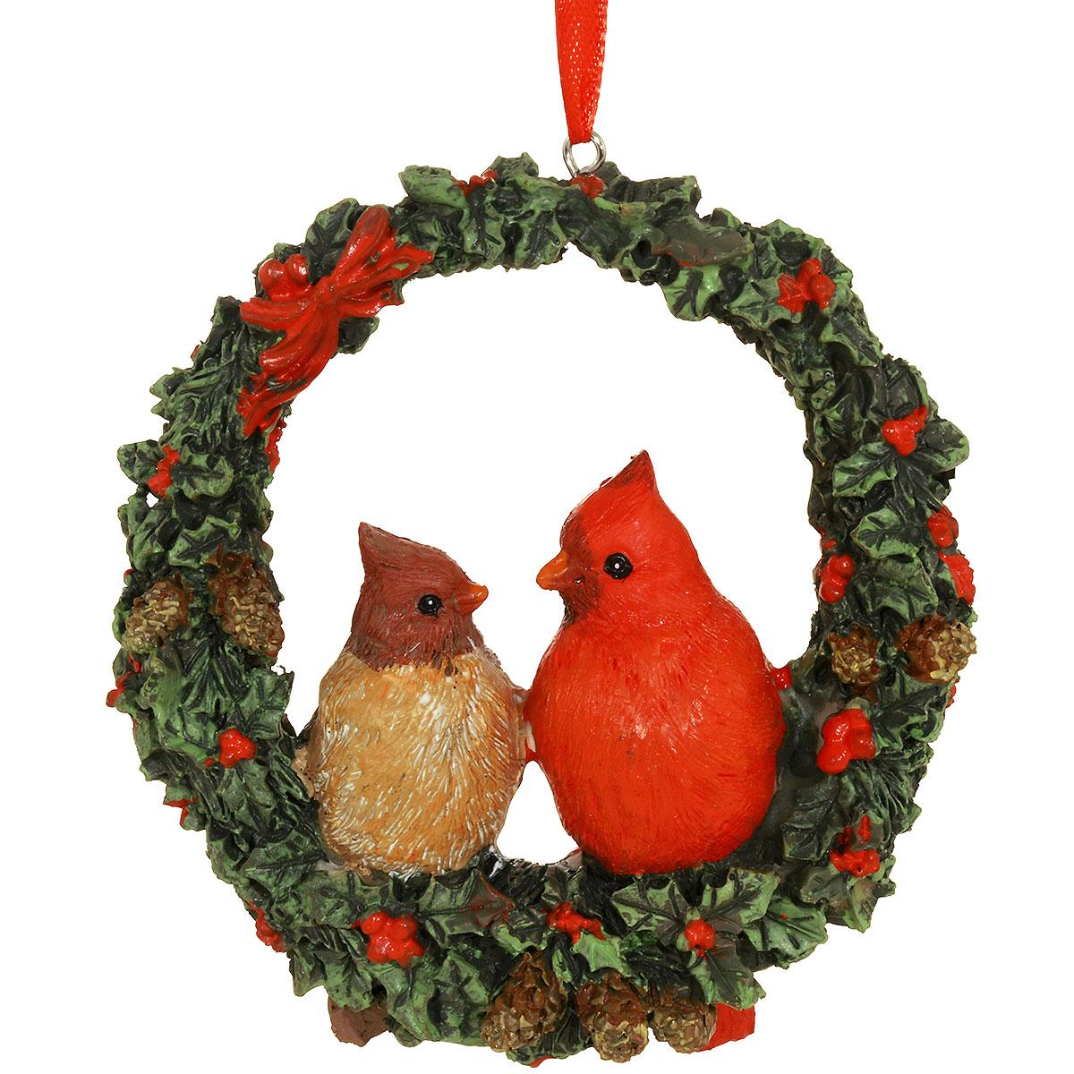 Cardinal Pair In Wreath Ornament