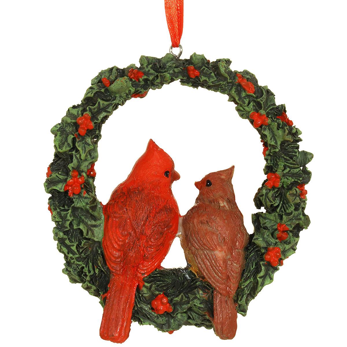 Cardinal Pair In Wreath Ornament