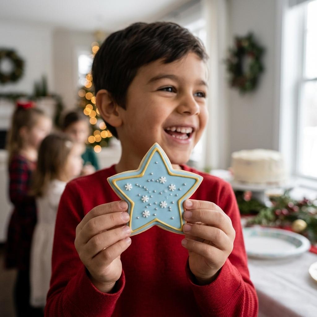 Star Decorated Sugar Cookie With Smiling Boy