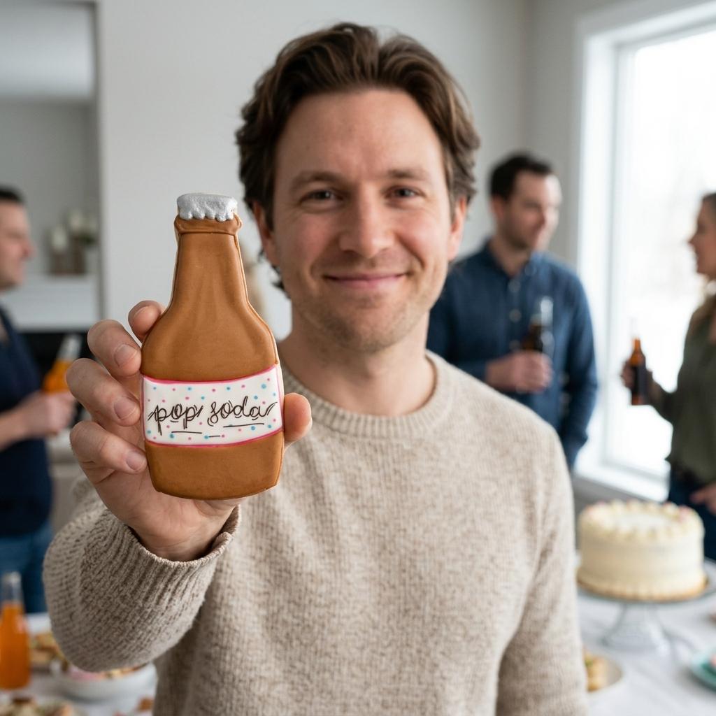 Decorated Beverage Bottle Sugar Cookie With Smiling Man