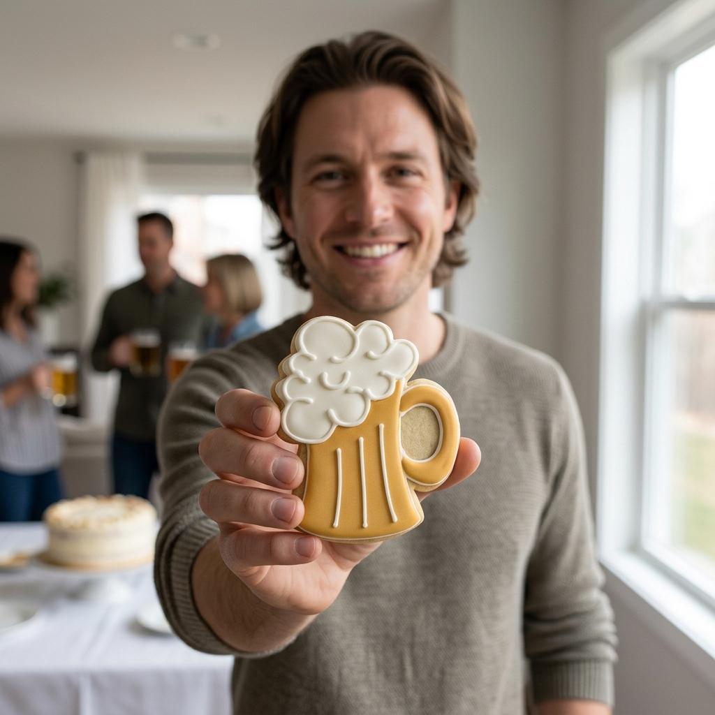 Beer Mug Decorated Sugar Cookie With Smiling Man