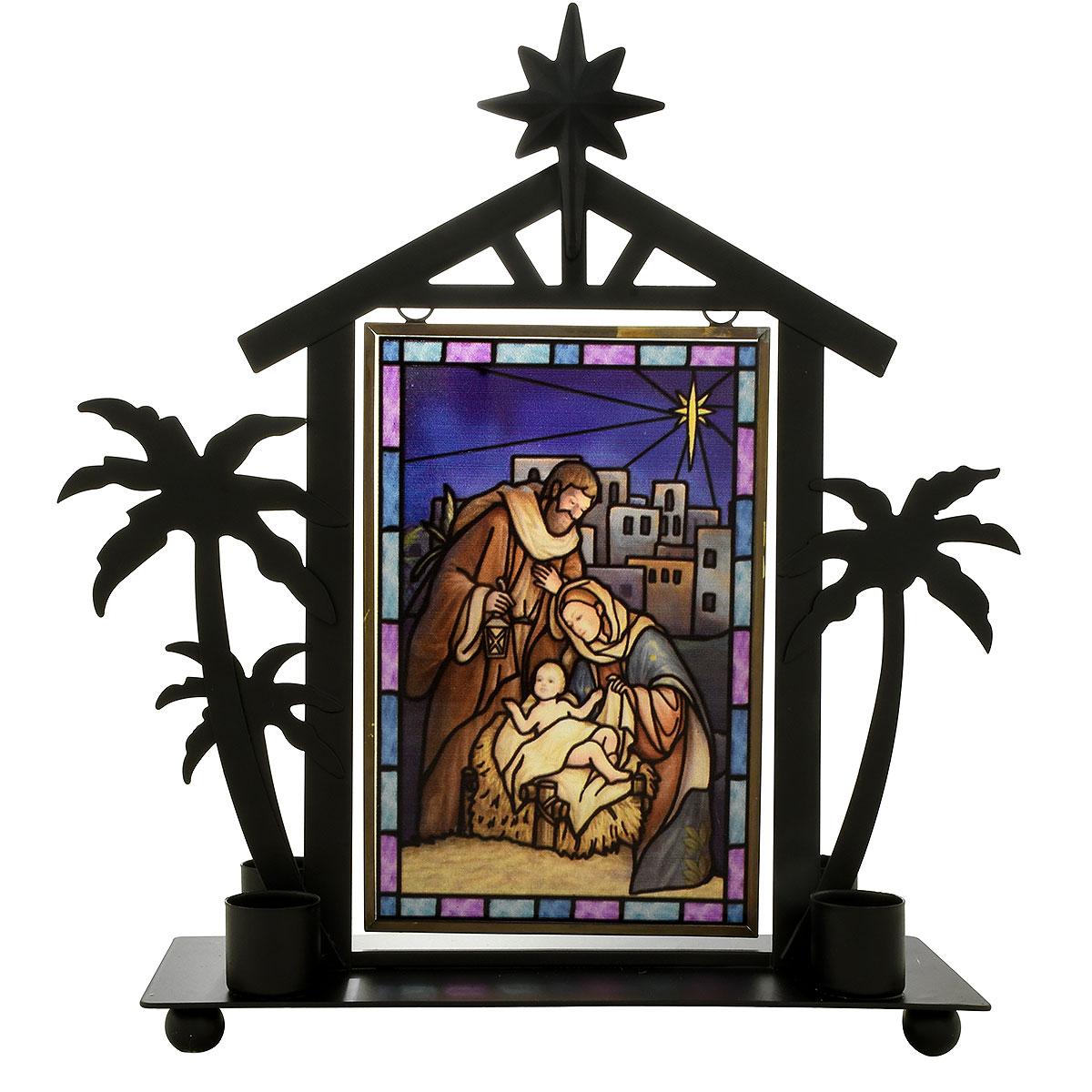 Stained Glass Window Nativity Advent Candle Holder