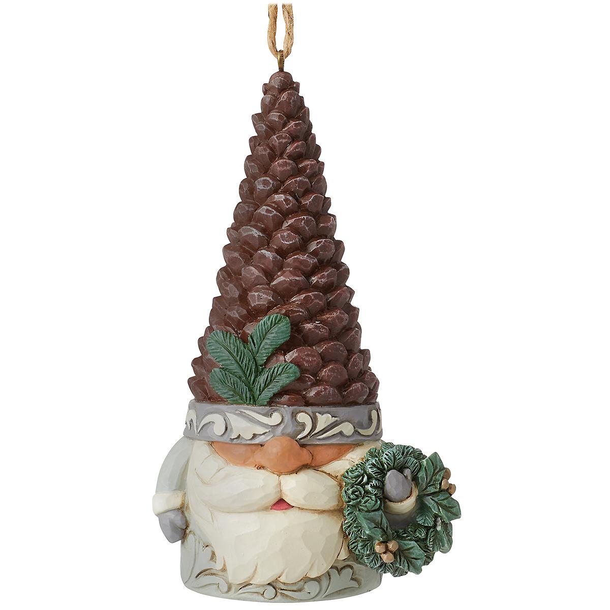 White Woodland Gnome With Pinecone Hat Jim Shore Ornament