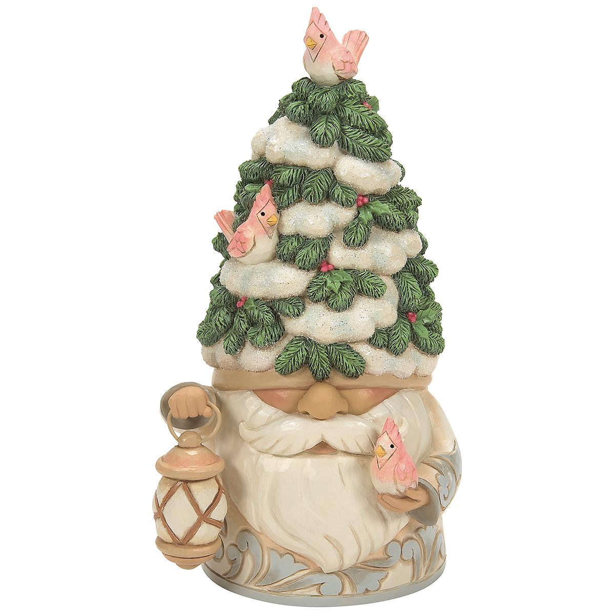 White Woodland Gnome With Evergreen Hat Jim Shore Figure