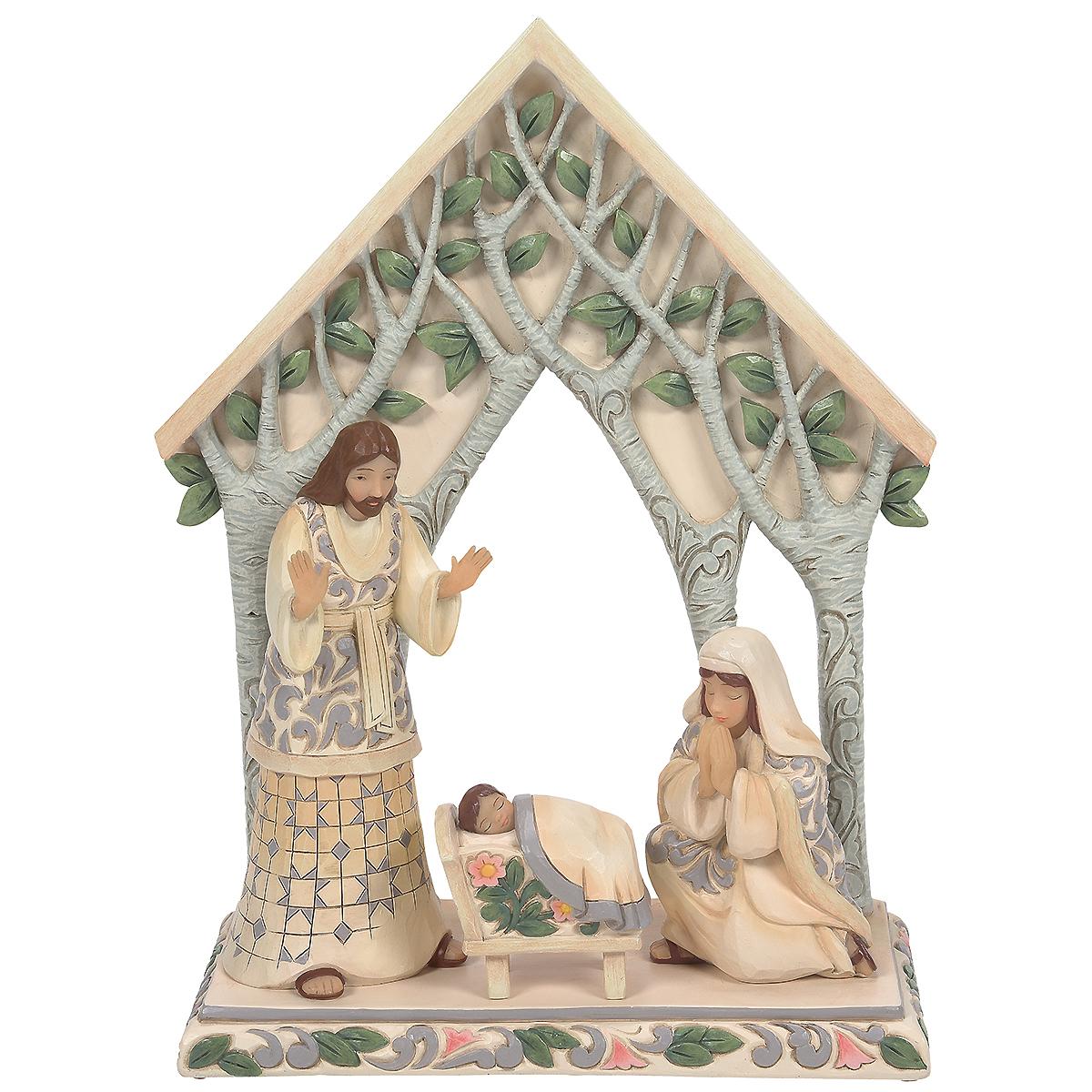 White Woodland Holy Family With Creche Jim Shore Figure