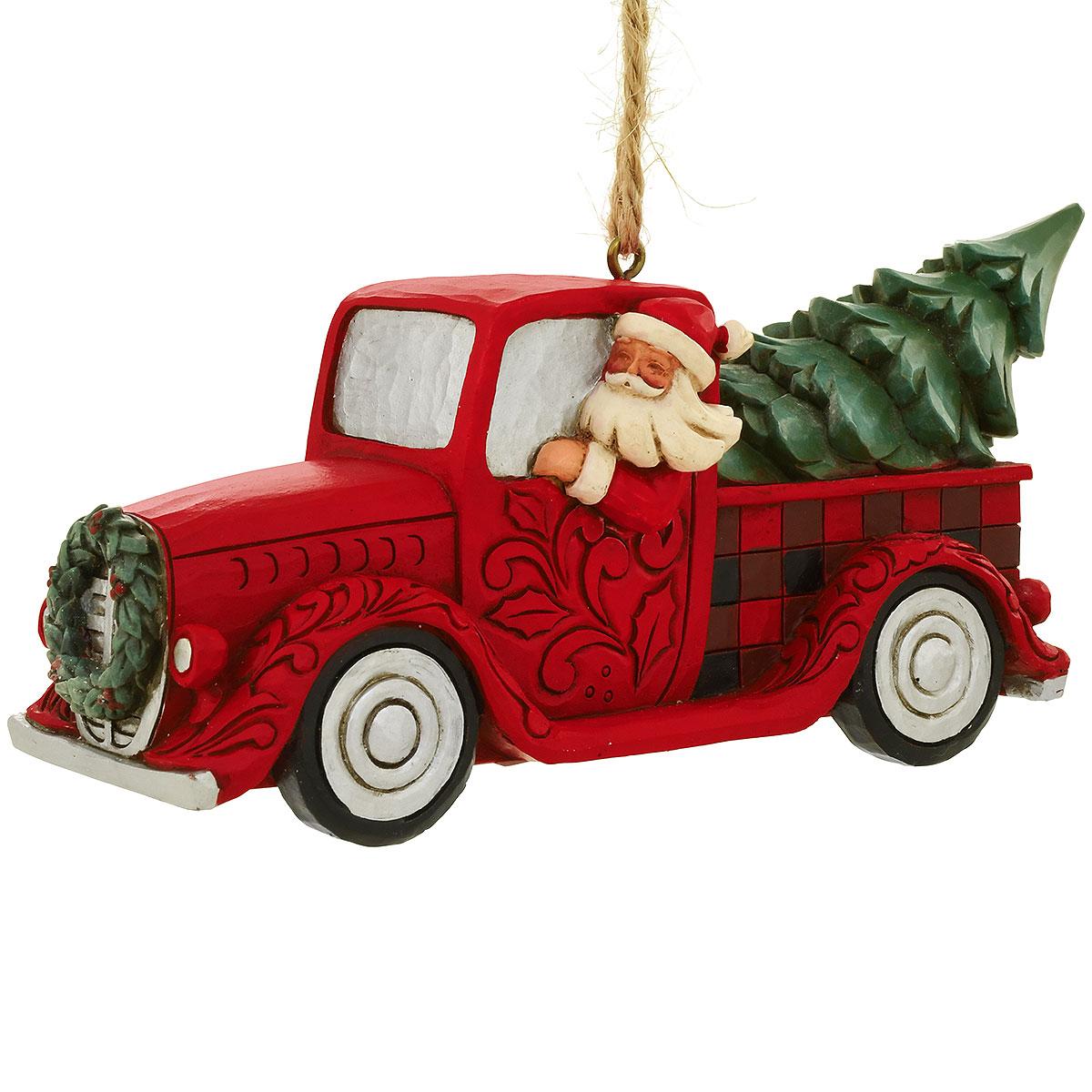 Santa With Red Truck and Tree Jim Shore Ornament