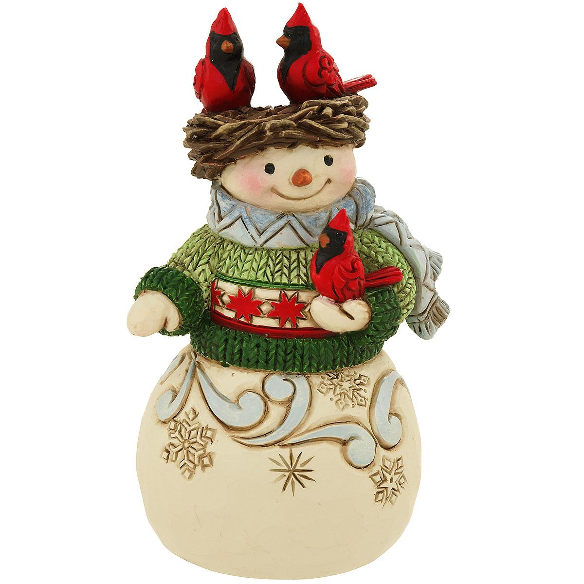 Jim shore Snowman With Cardinals And Bird Nest Crown Figure