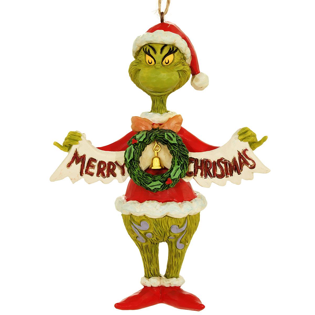 Grinch Holding Banner Jim Shore Orn