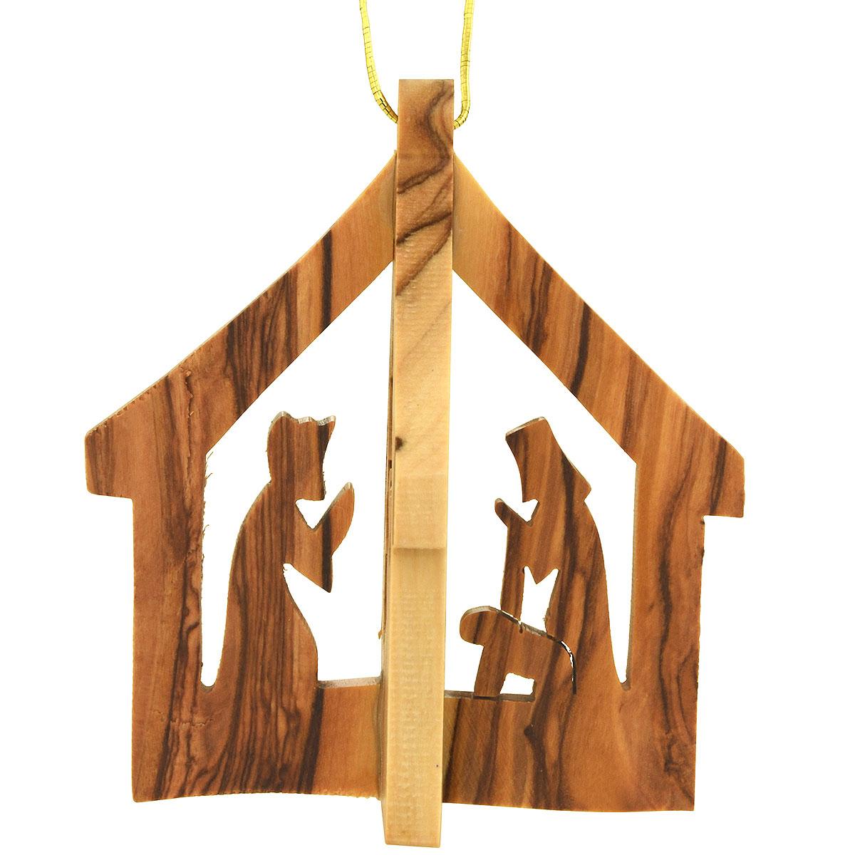 3-D Stable With Nativity Olive Wood
