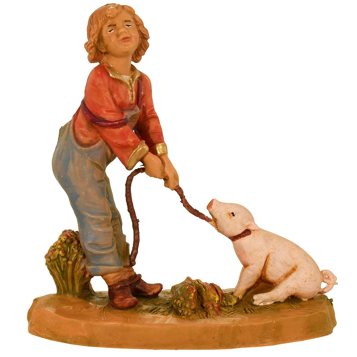 Zeke, Boy With Pig 5 Inch Fontanini