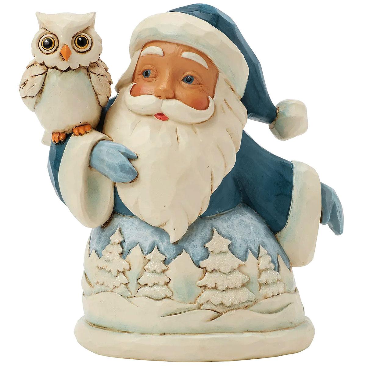 Blue Santa With Owl Jim Shore Mini