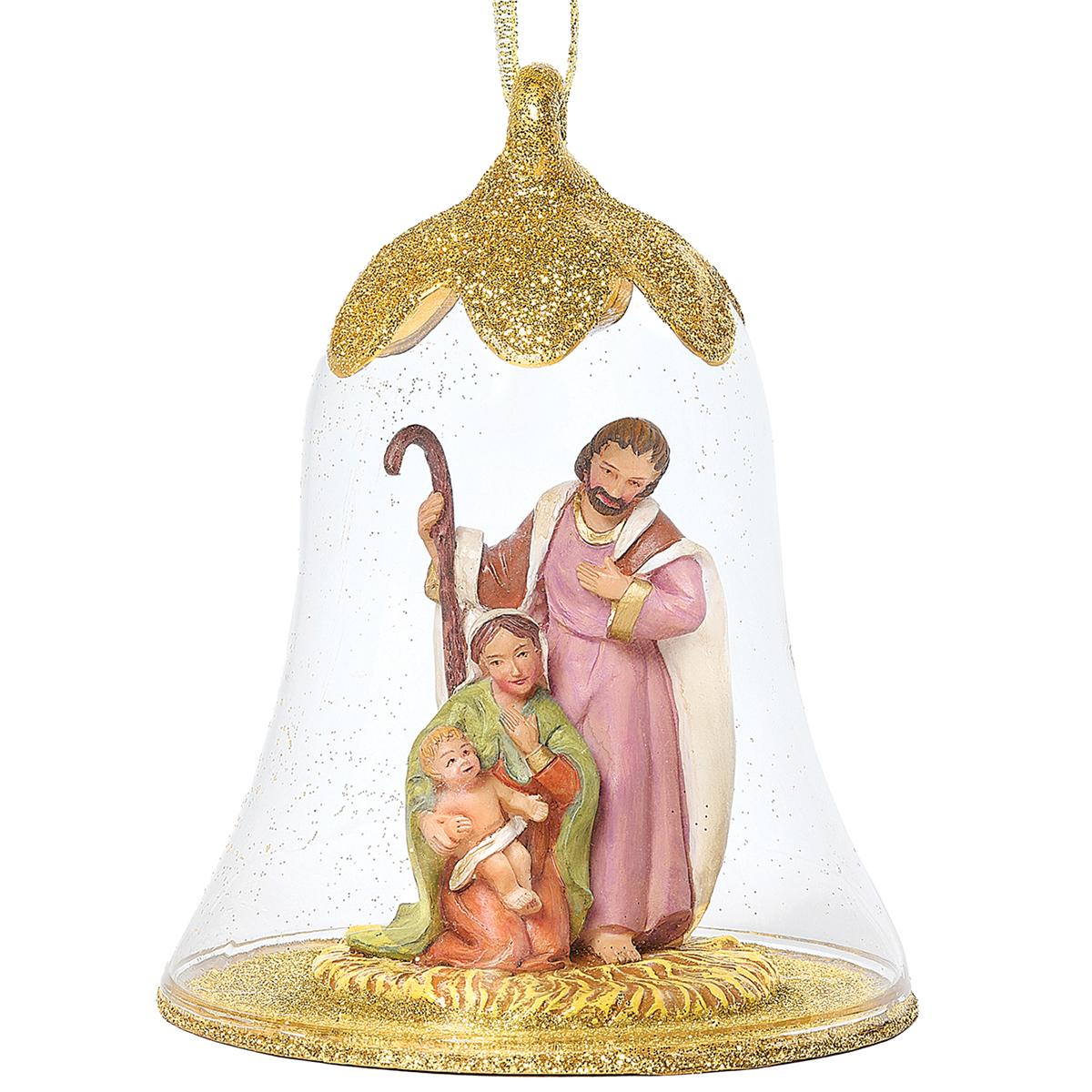 Holy Family Bell Glass Ornament
