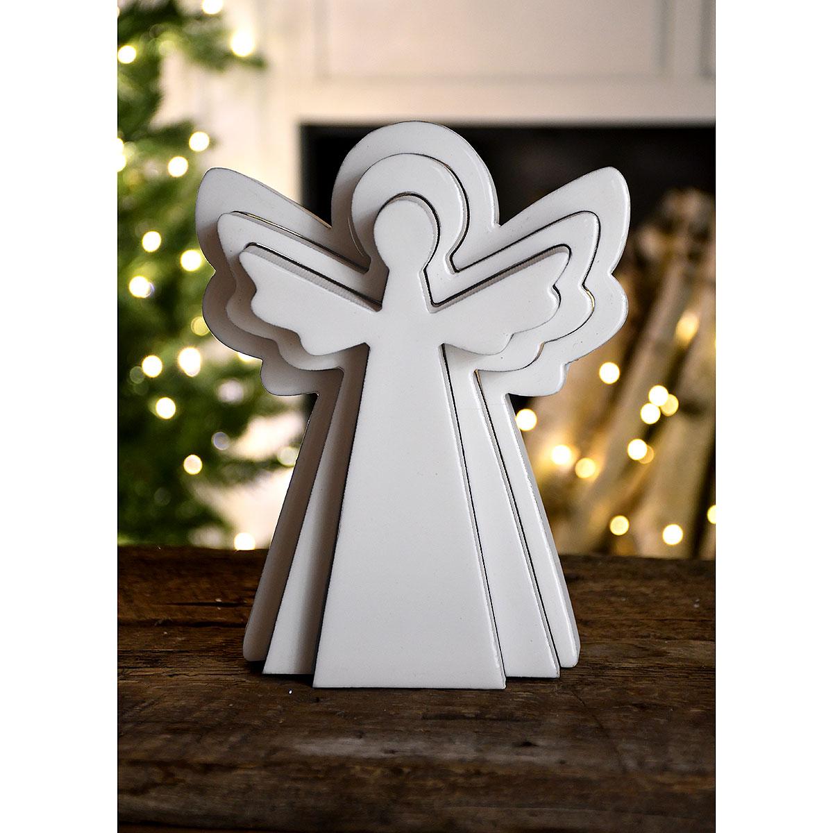 Nesting Angel White Enamel Wood Set
