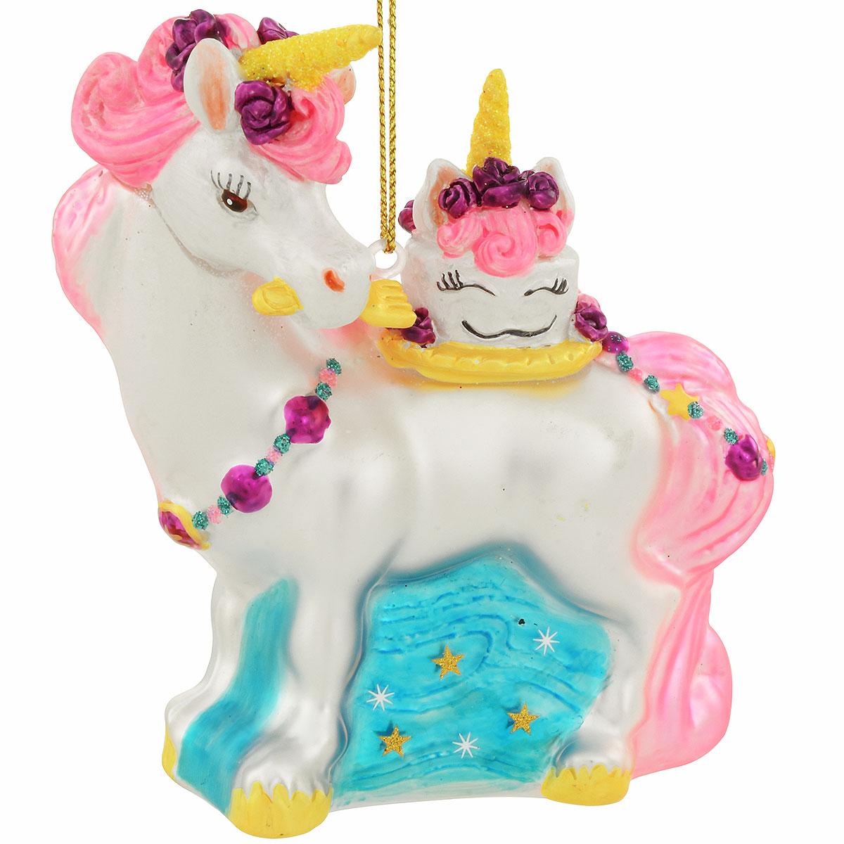 Unicorn With Cake Glass Ornament