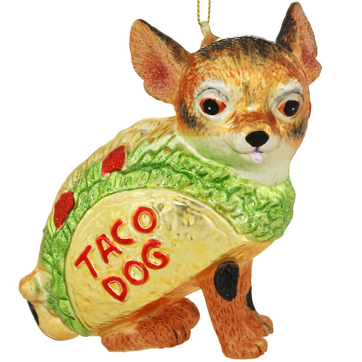 Chihuahua In Taco Glass Ornament