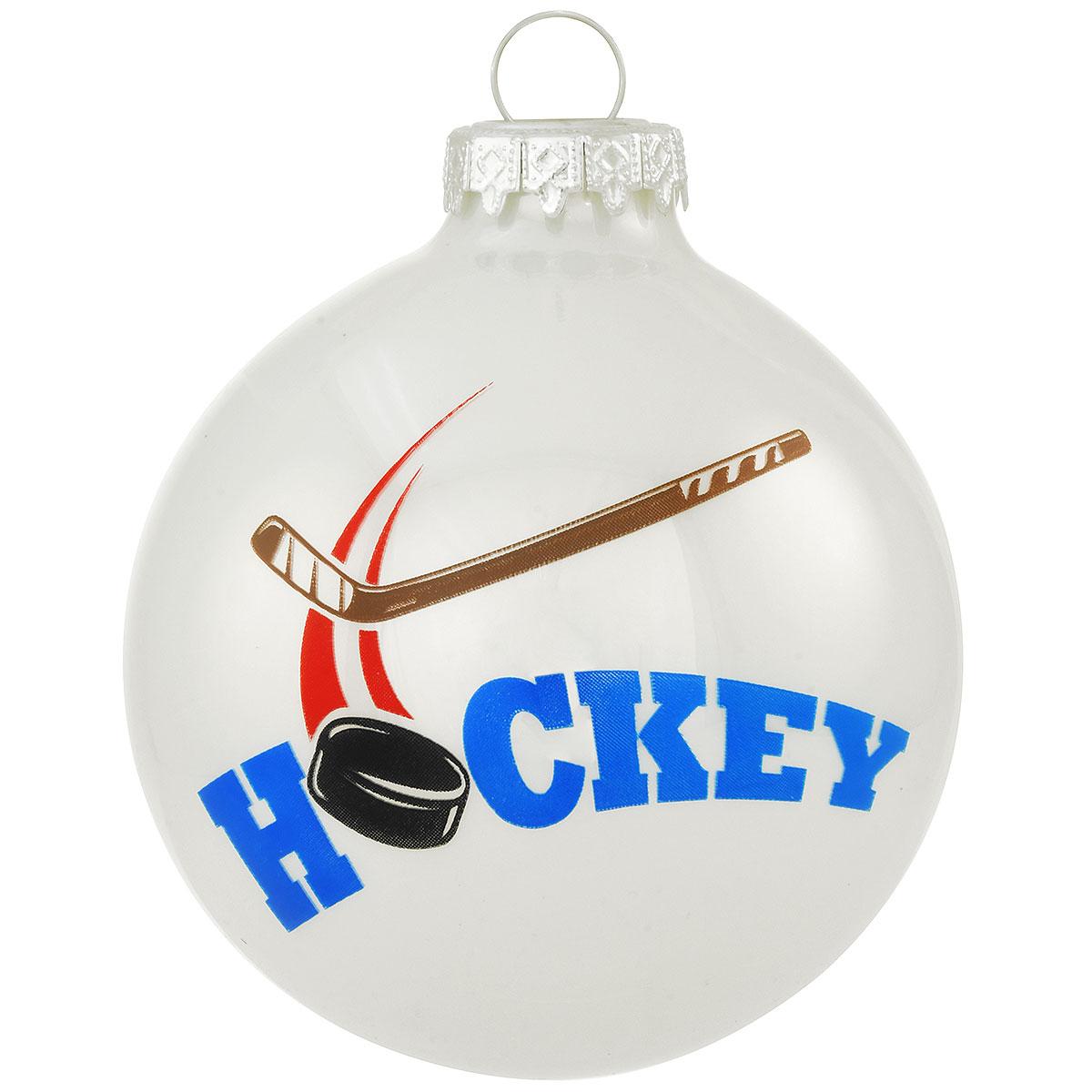 Hockey White Opal Glass Ornament