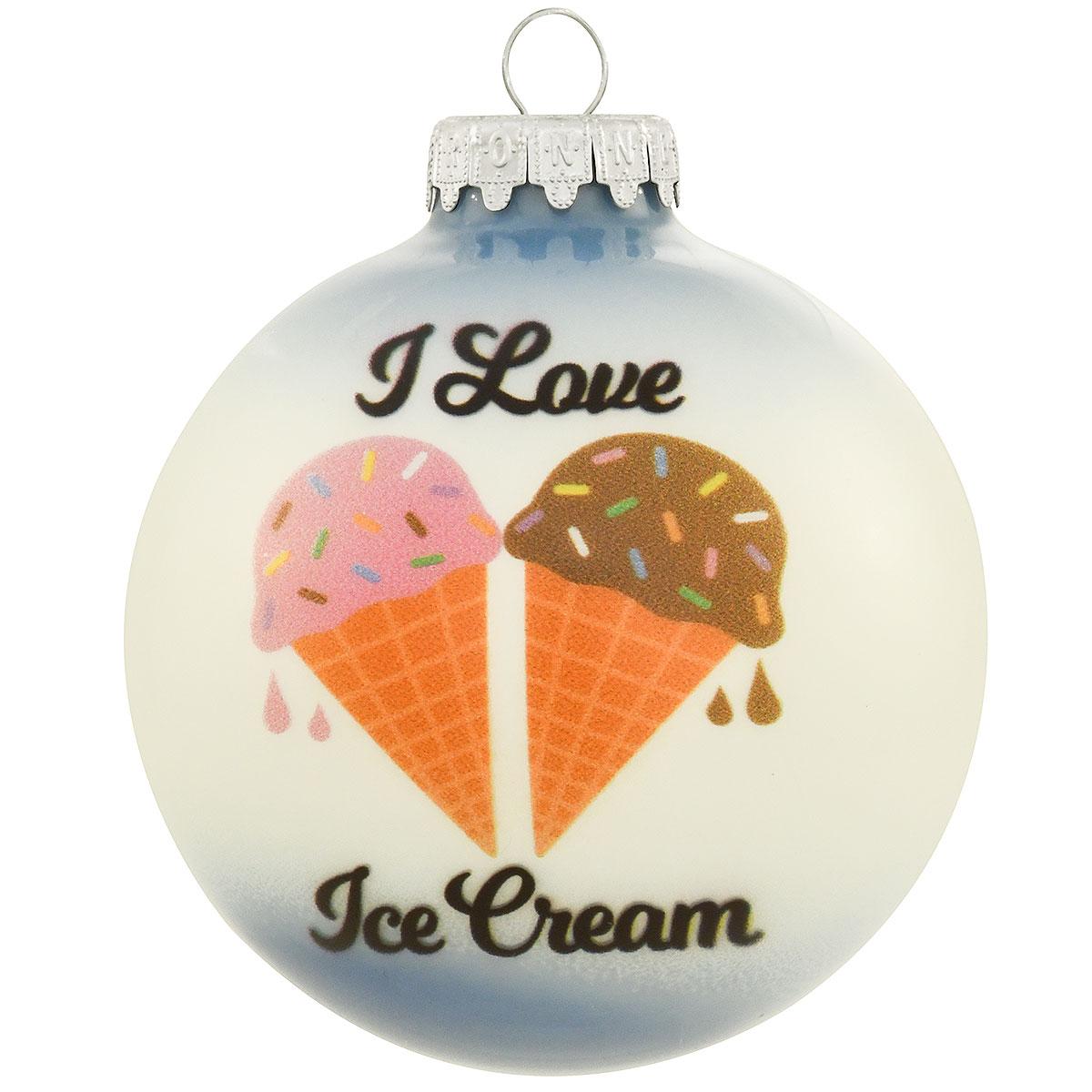 I Love Ice Cream Glass Ornament