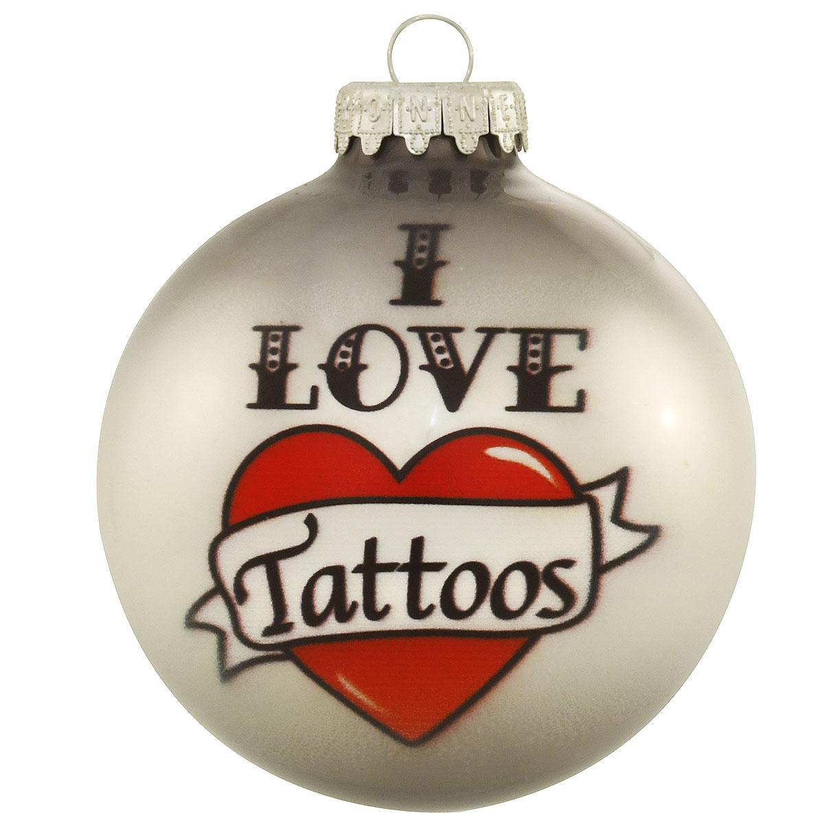 I Love Tattoos Glass Ornament