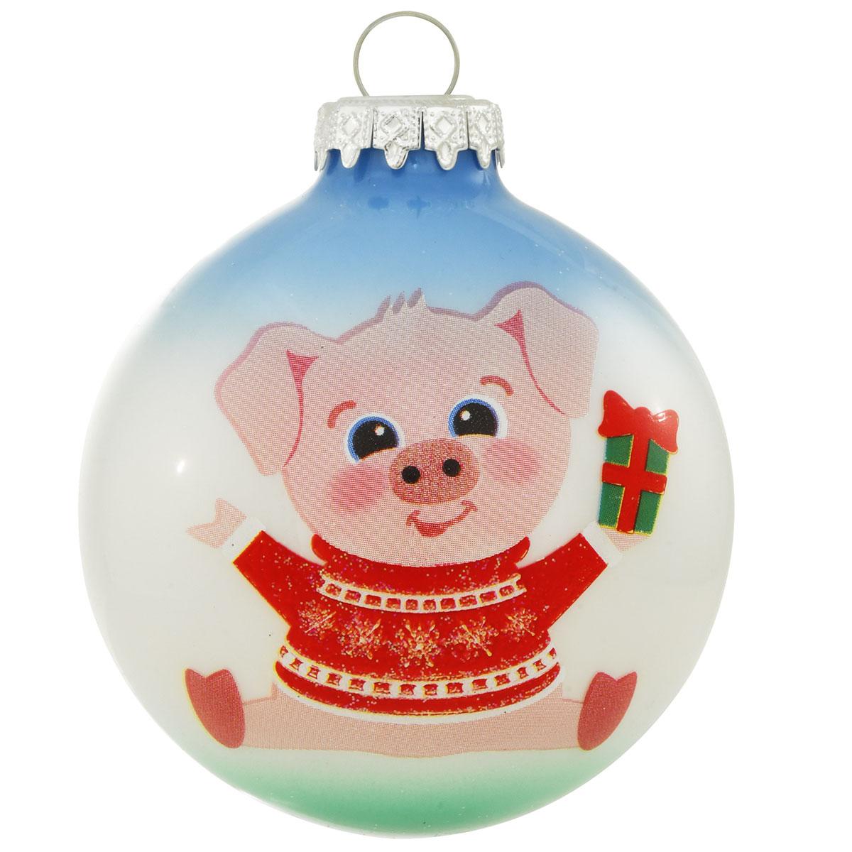 Little Pig Tri-Tone Glass Ornament