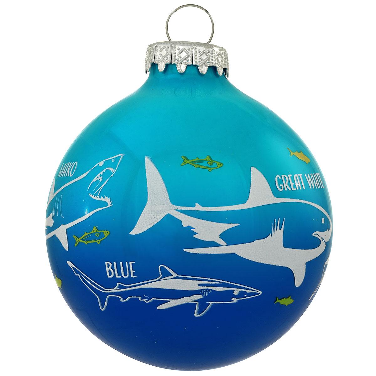 Sharks 2 Tone Aqua Glass Ornament