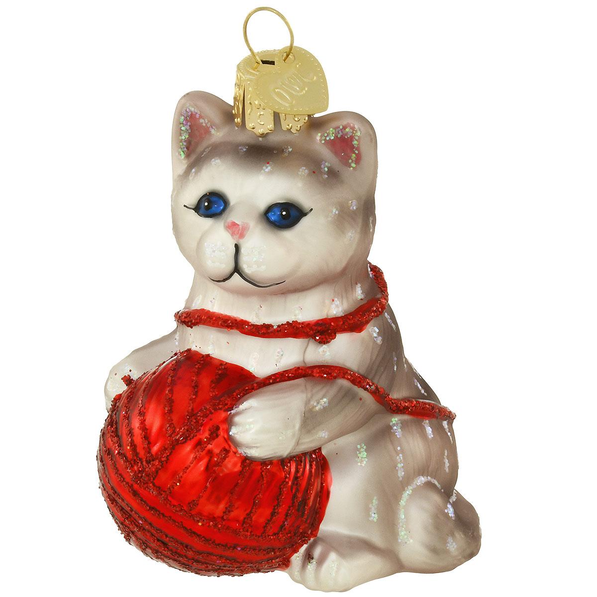 Grey Playful Kitten Glass Ornament