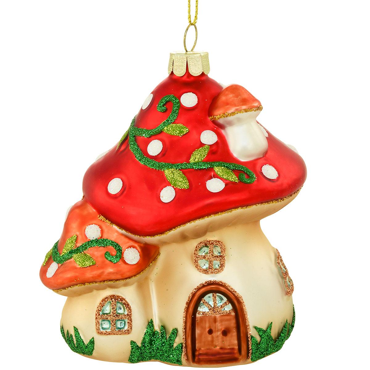 Mushroom House 4 Inch Glass Ornament