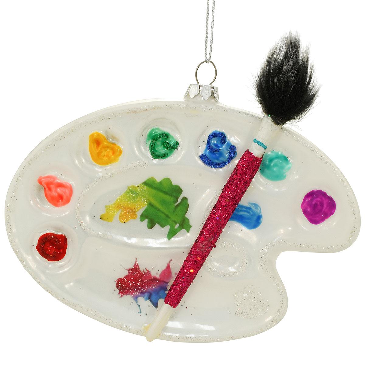 Watercolor Palette And Brush Glass Ornament