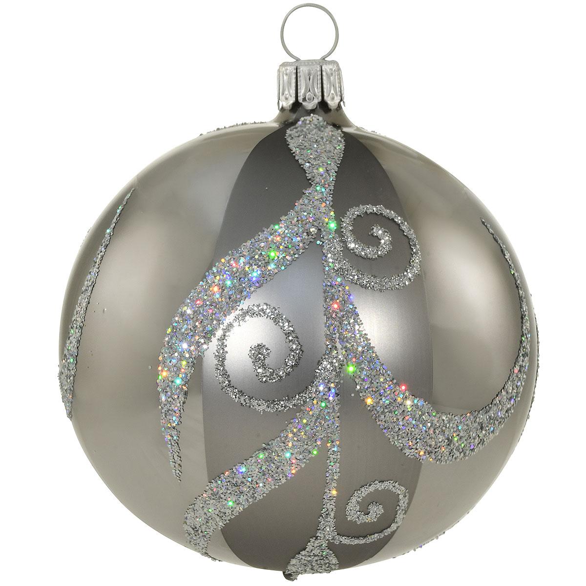 Shiny Grey Holo-Leaf Round Ornament
