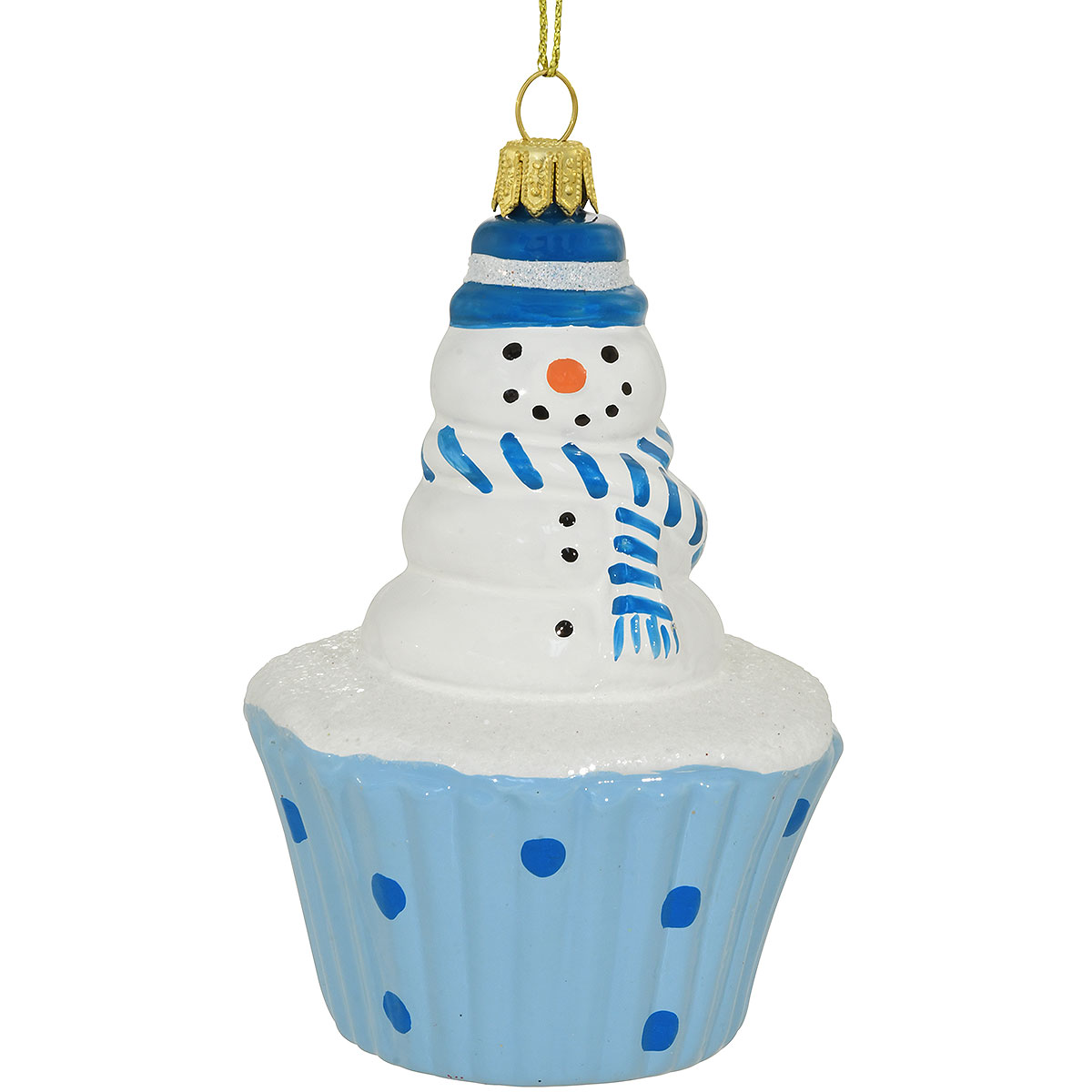 Cupcake With Snowman Glass Ornament