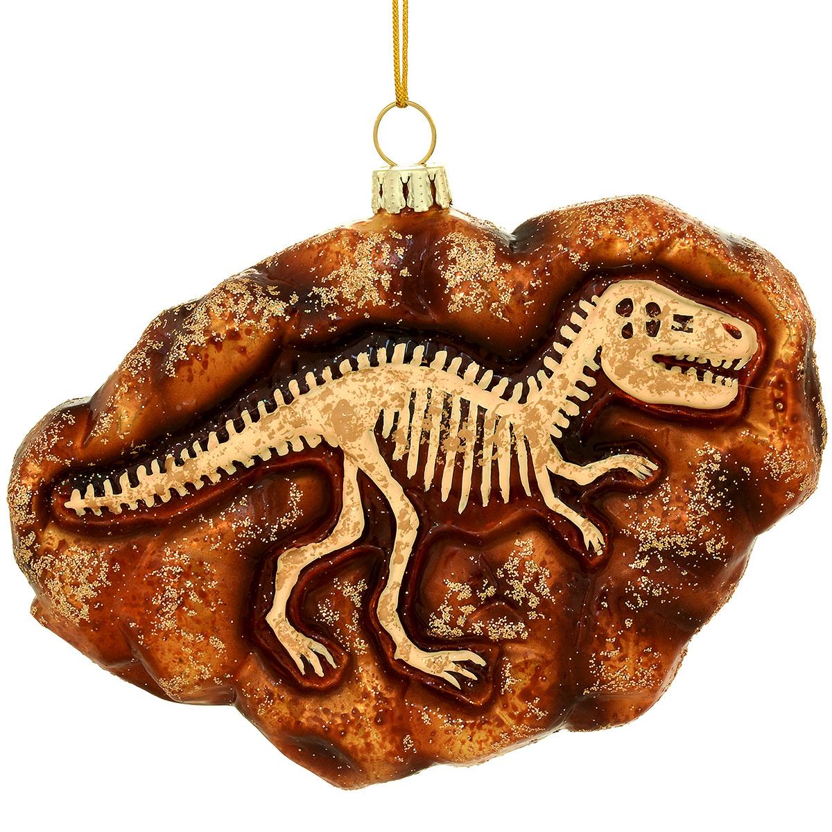 T-Rex Bones In Dirt Glass Ornament