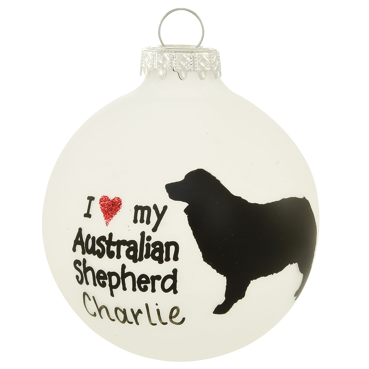Personalized I Love My Australian Shepherd Glass Ornament