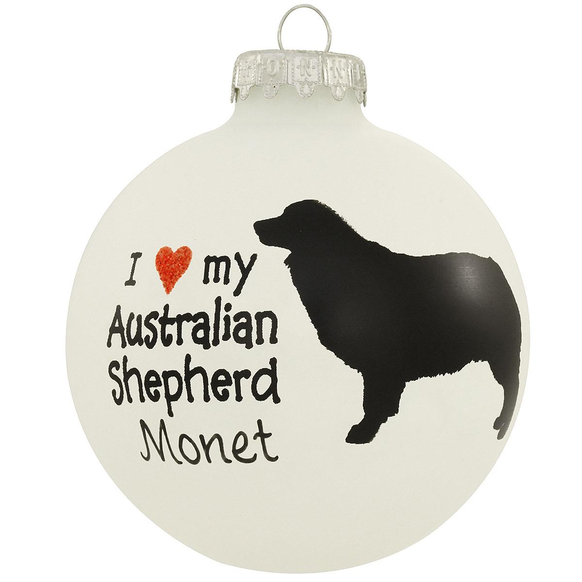 Personalized I Love My Australian Shepherd Glass Ornament