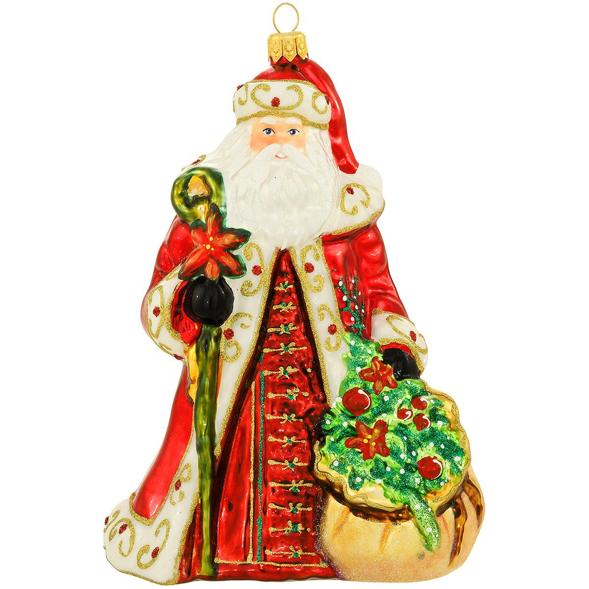 Santa With Sack Of Wreaths Glass
