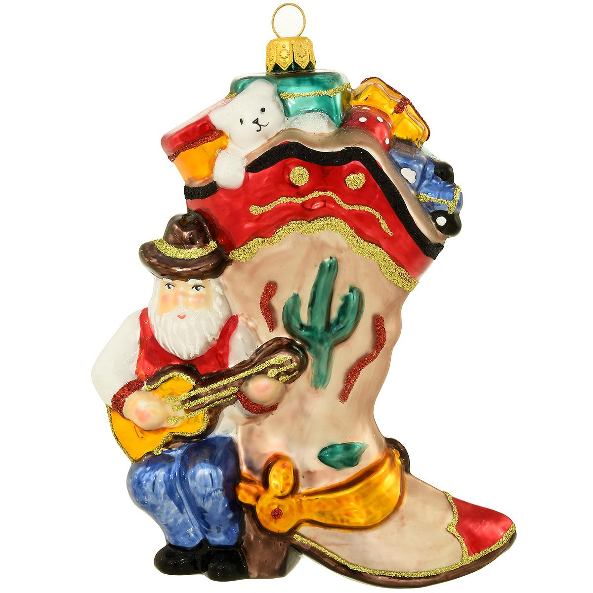 Cowboy Boot Santa Glass Ornament