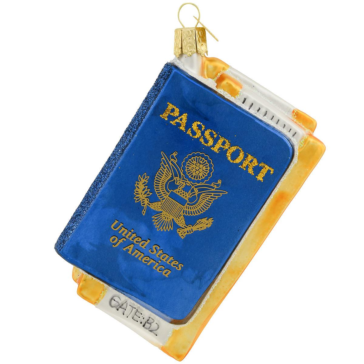 Blue Passport With Tickets Glass Ornament