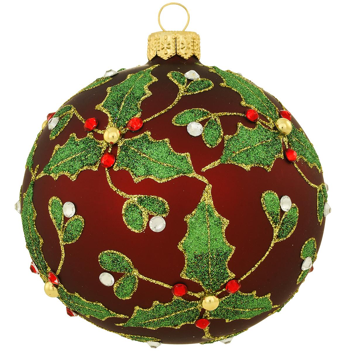 Holly Leaves On Burgundy Ornament