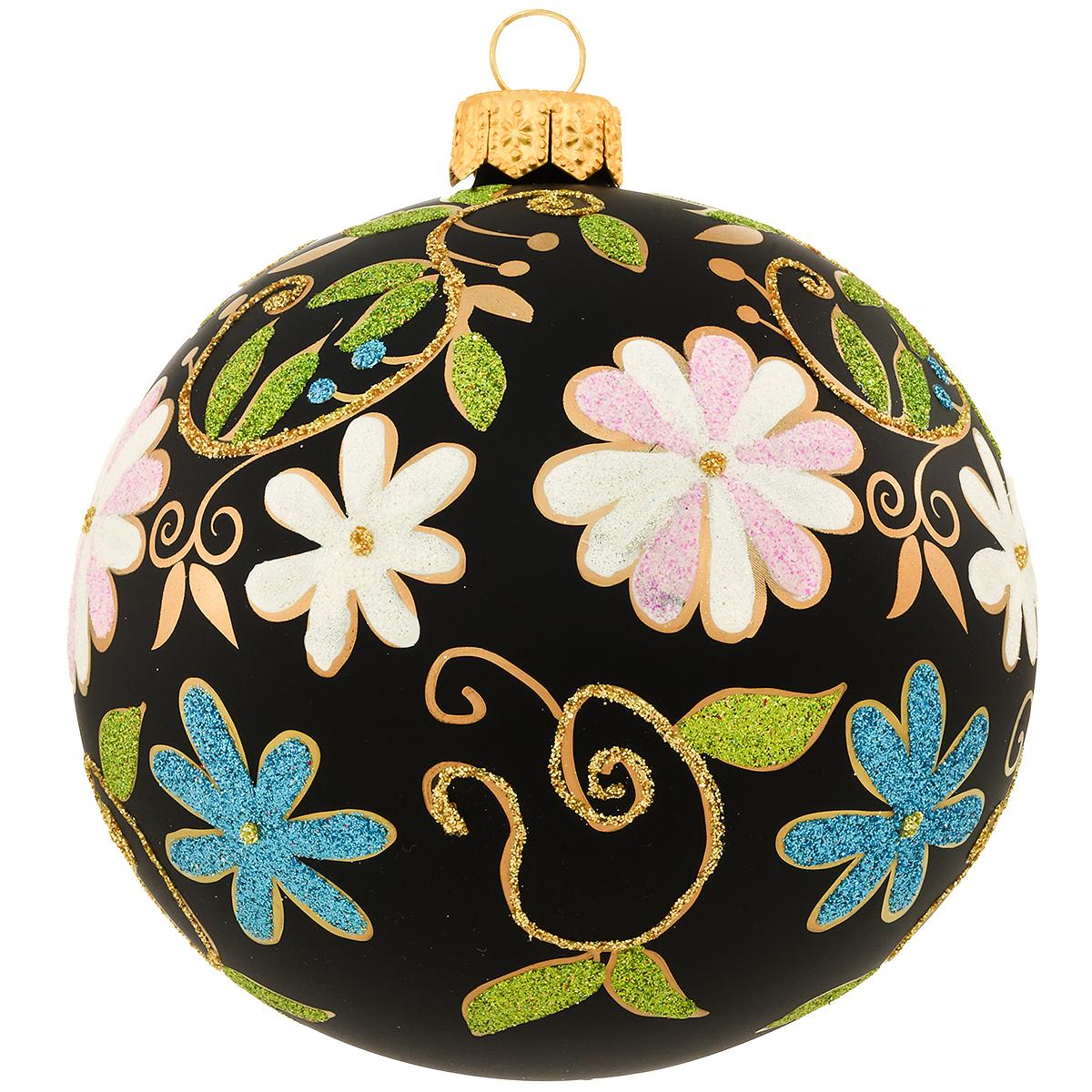 Hand Painted Floral Ornament, Floral Ornament, Black Christmas