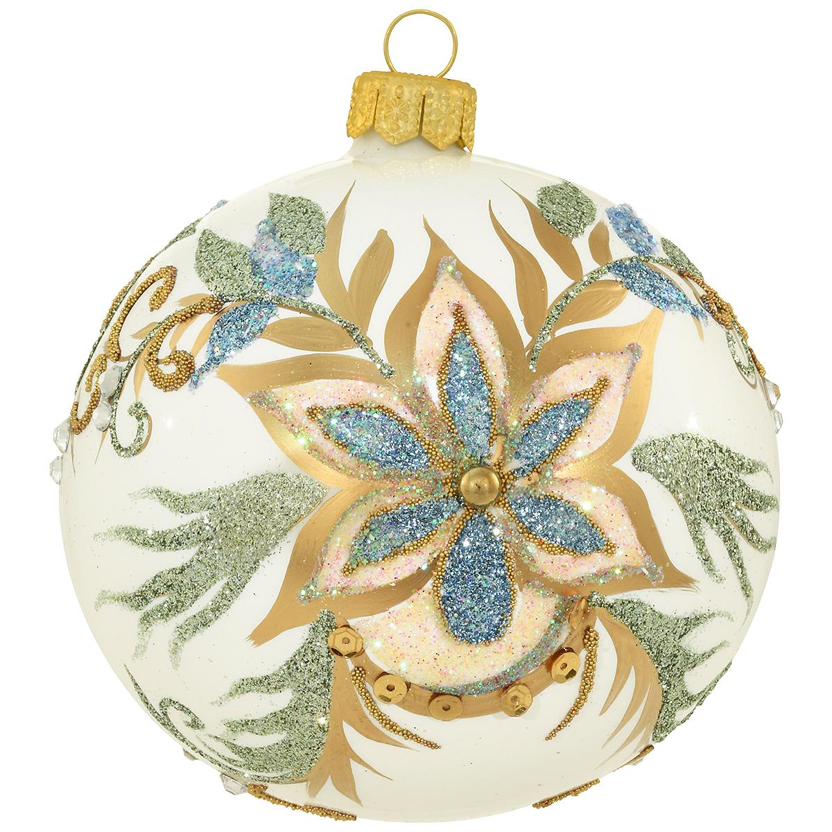 Flowers On White Ball Ornament