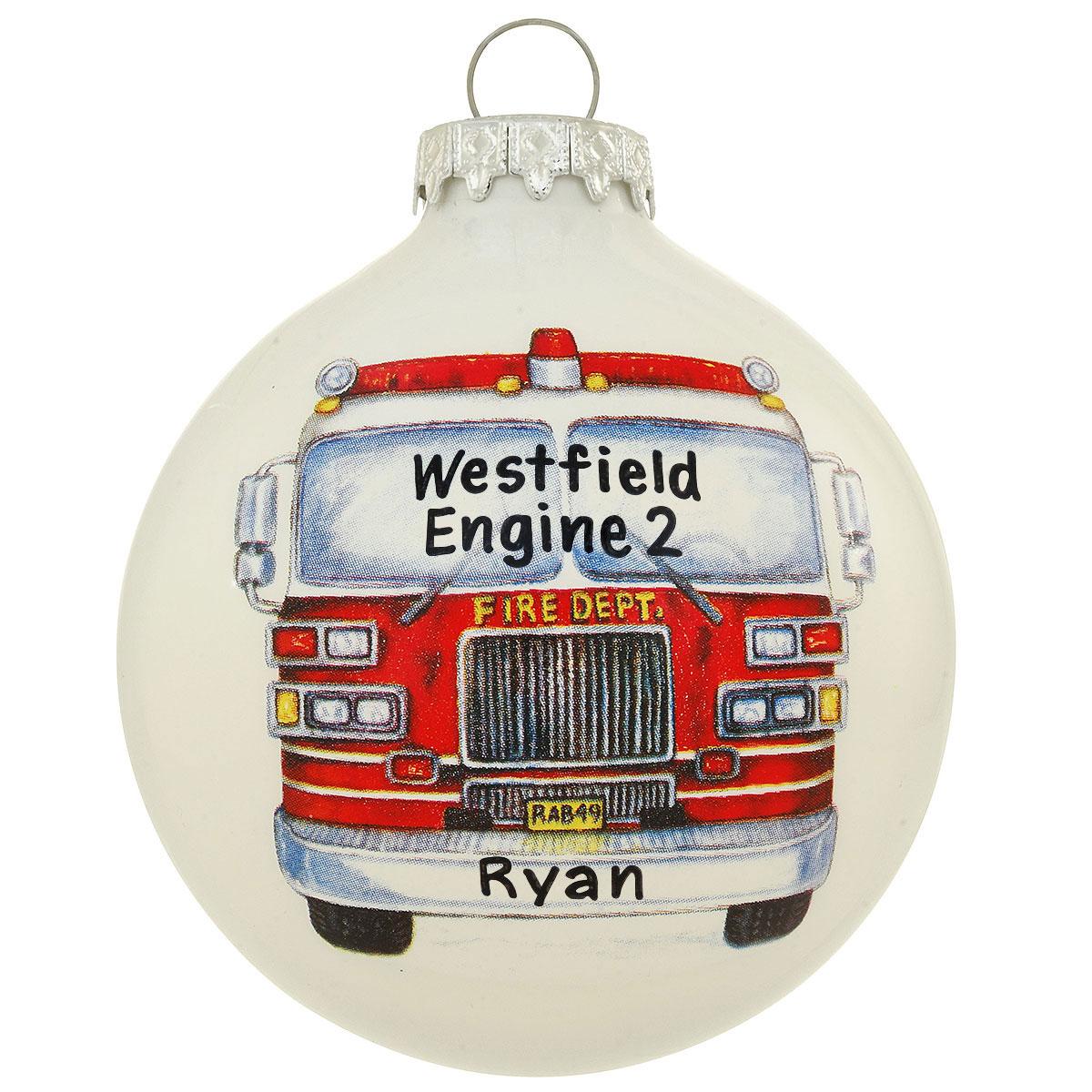 Personalized Firetruck Glass Ornament