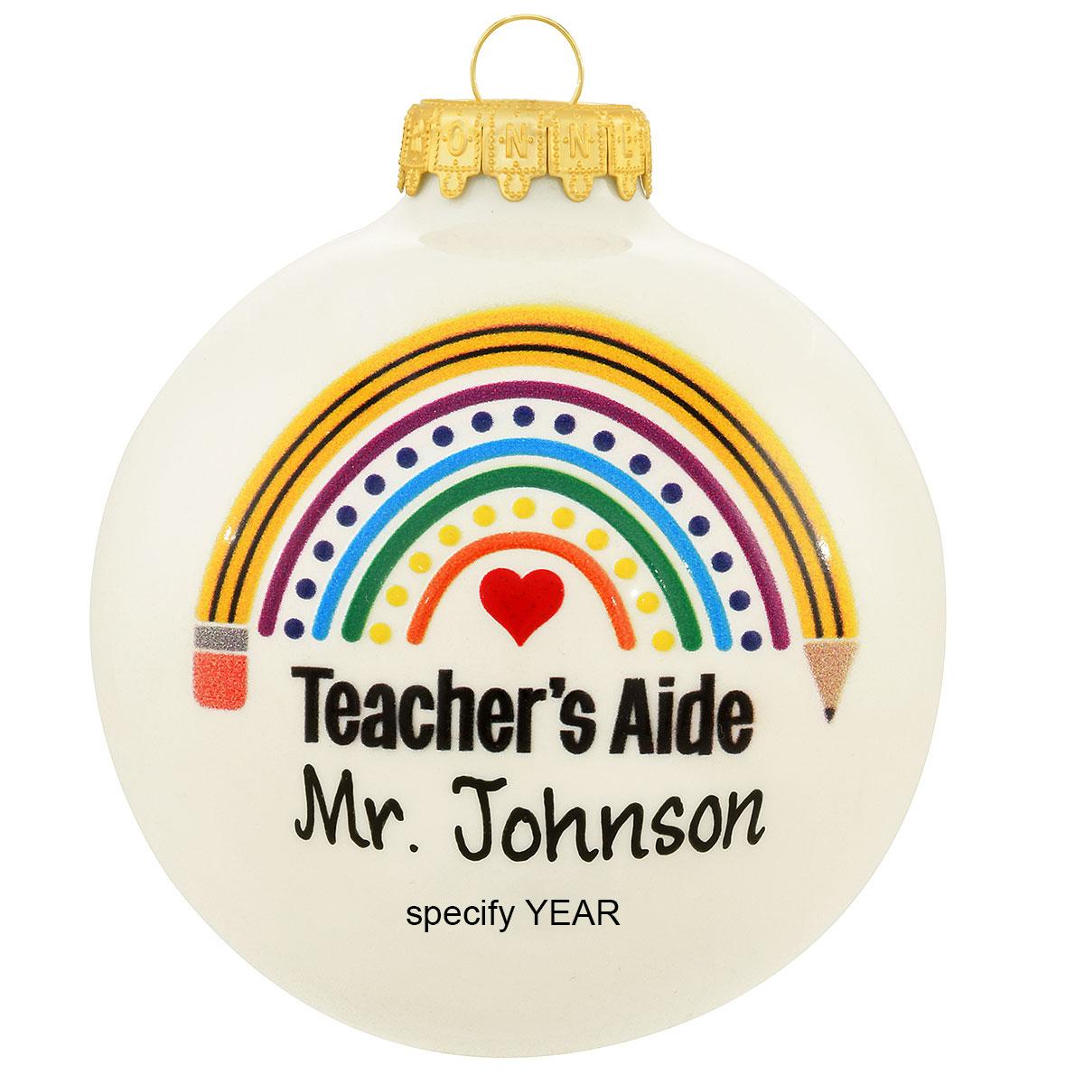 Personalized Teacher's Aide Glass Ornament