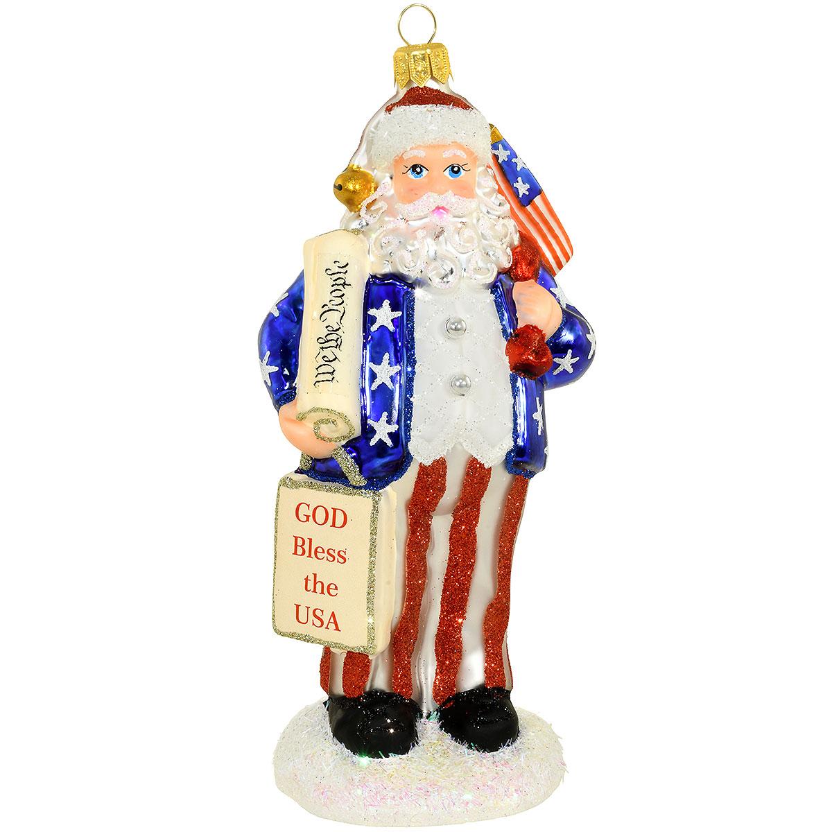 Patriotic Santa Glass Ornament