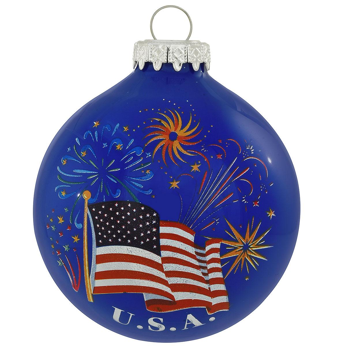 USA Flag And Fireworks Ornament