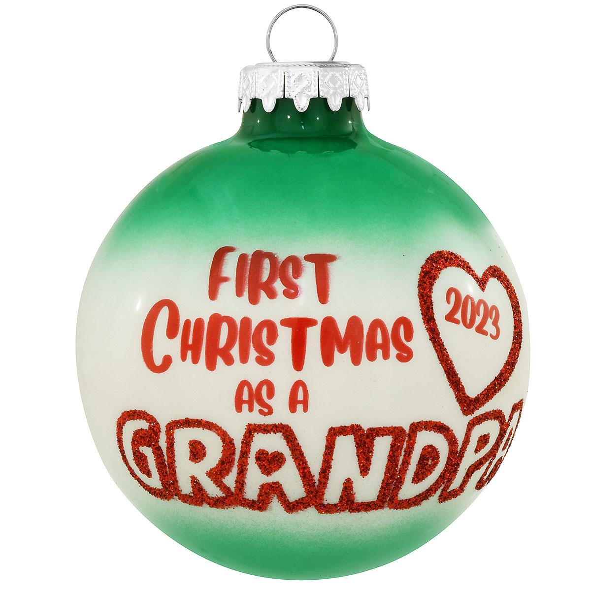 First Christmas As A Grandpa With Heart 2023 Glass Ornament