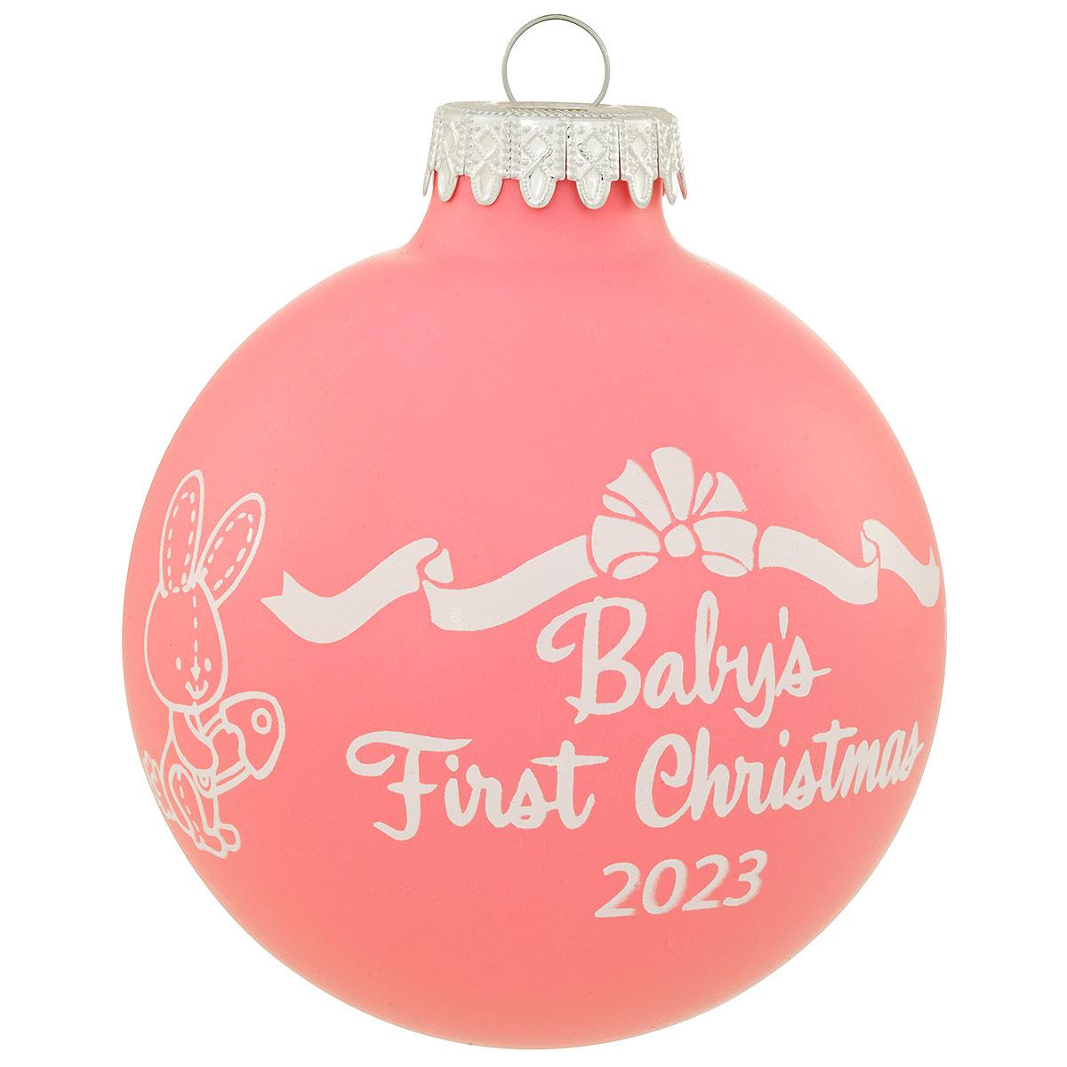 Pink Baby's First Christmas 2023 Glass Ornament