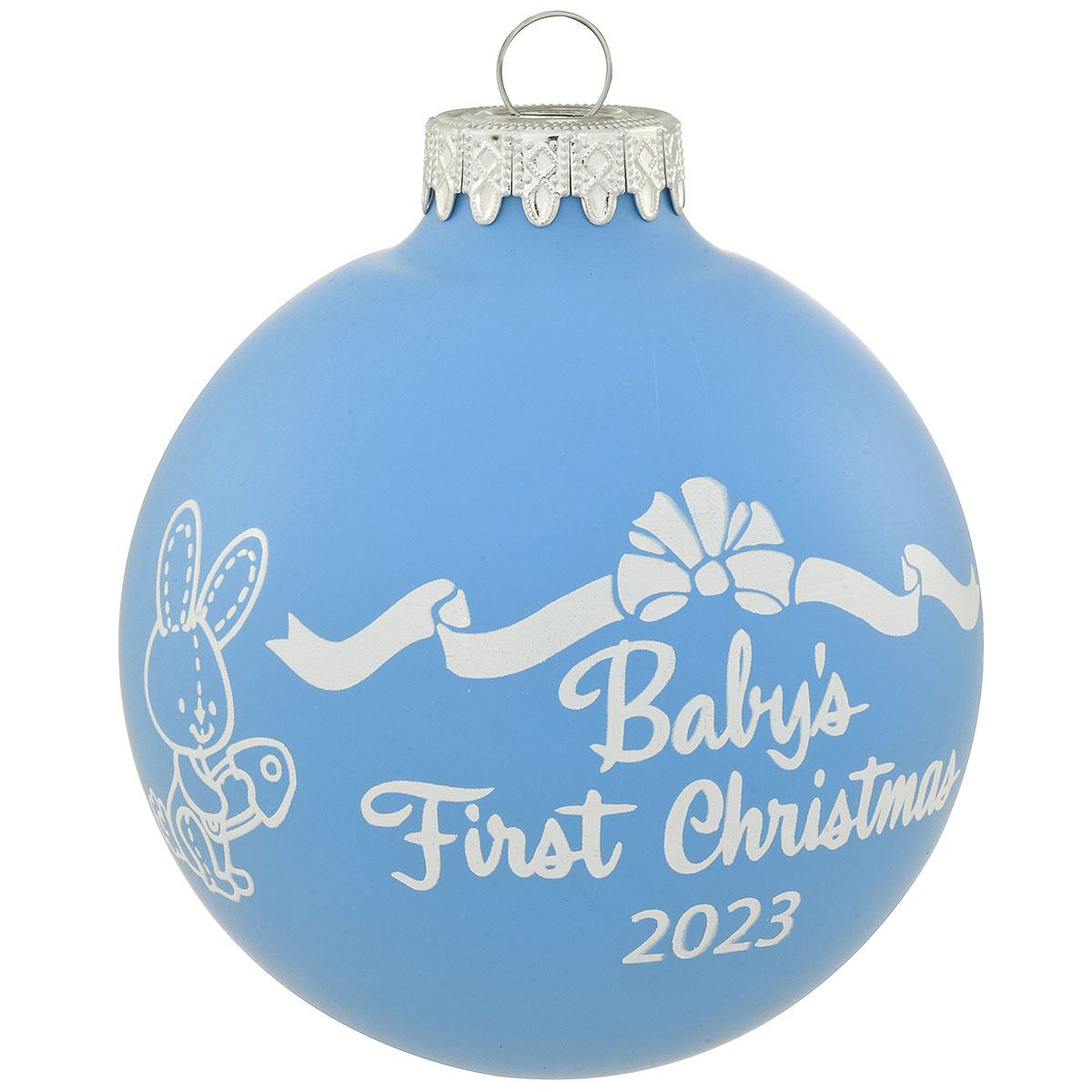 Blue Baby's First Christmas 2023 Glass Ornament