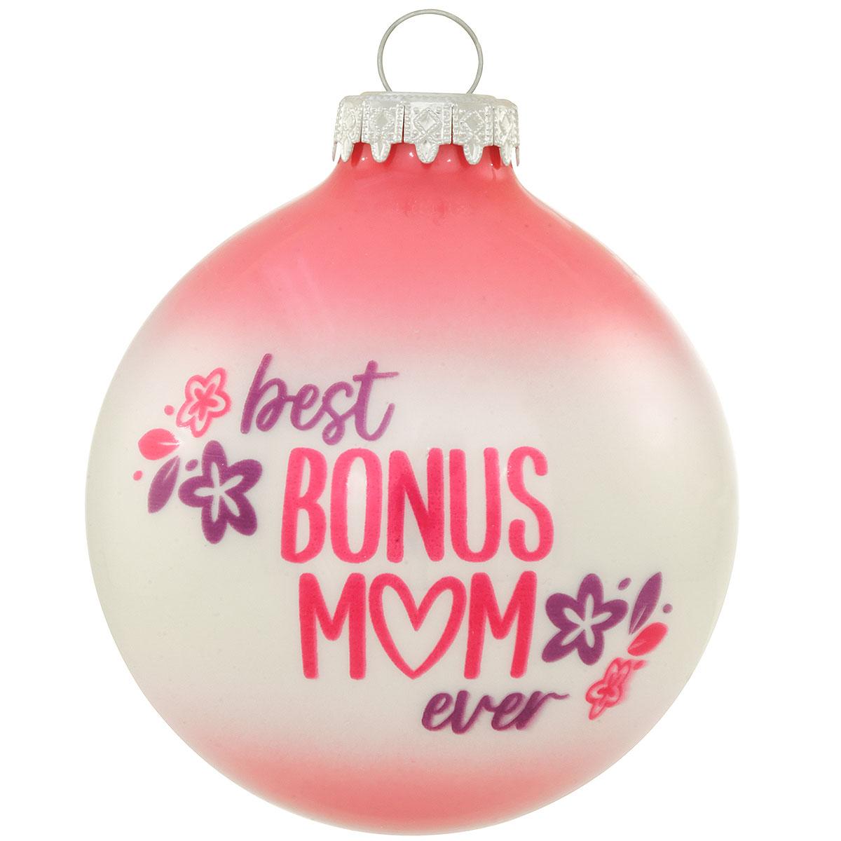 Bonus Mom 2 Tone Glass Ornament