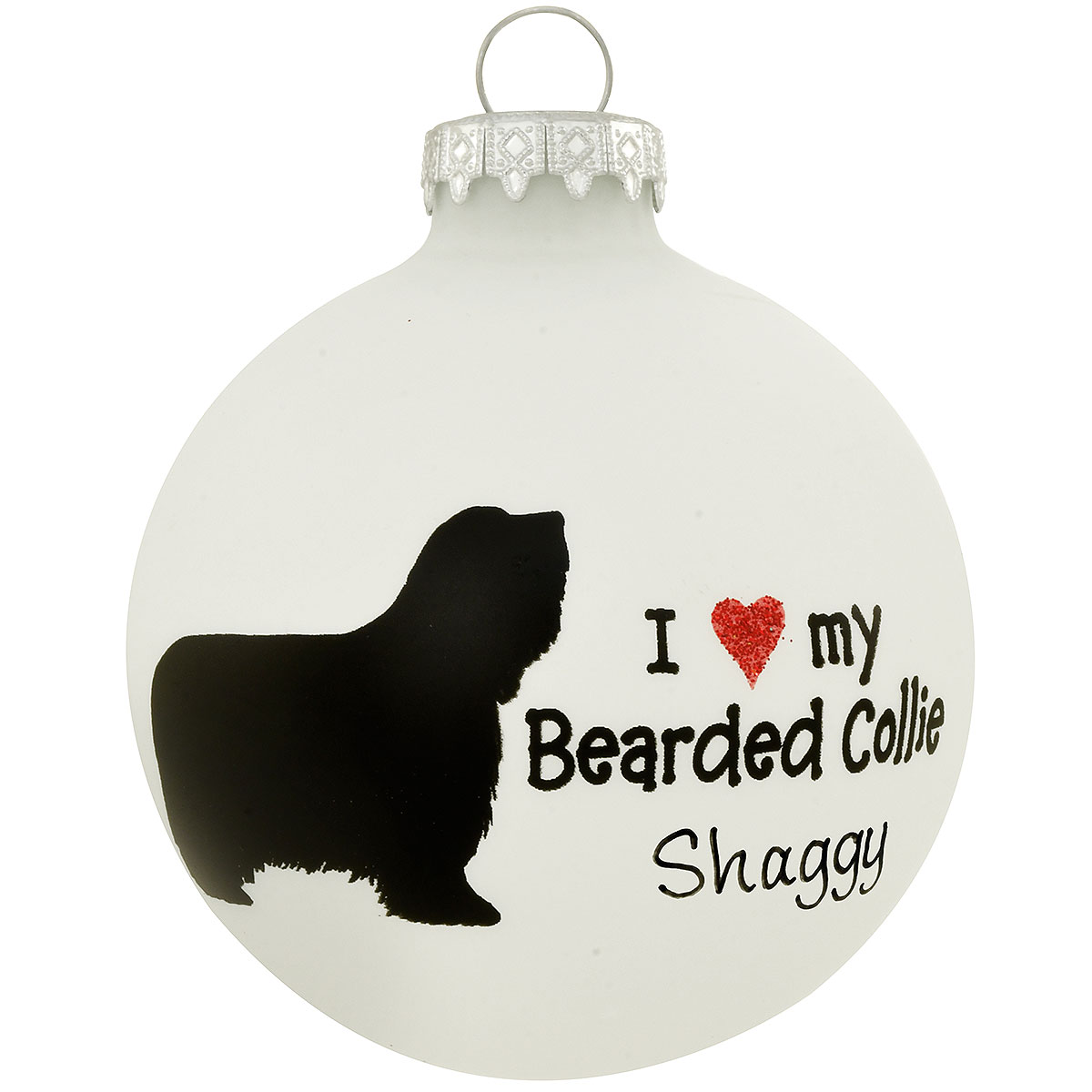 Personalized Love My Bearded Collie Glass Ornament