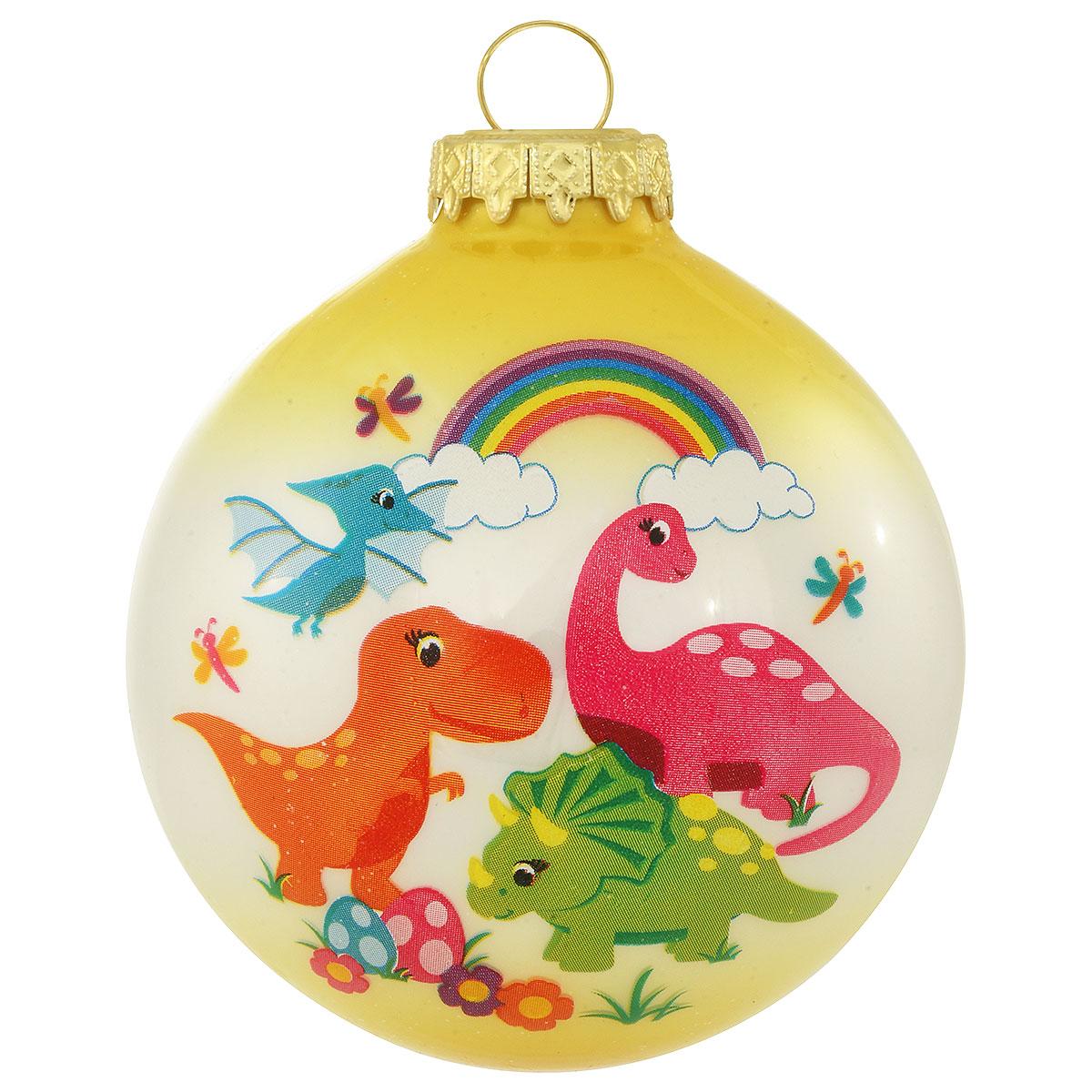Colorful Dinosaurs Glass Ornament